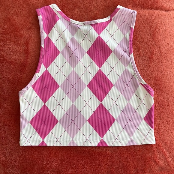 Princess Polly Pink Purple and White Triangular Design Sleeveless Crop Tank Top - Picture 3 of 7